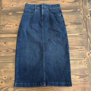 Pilcro Blue Denim Midi Skirt Size 8 Dark Wash High Rise Anthropologie